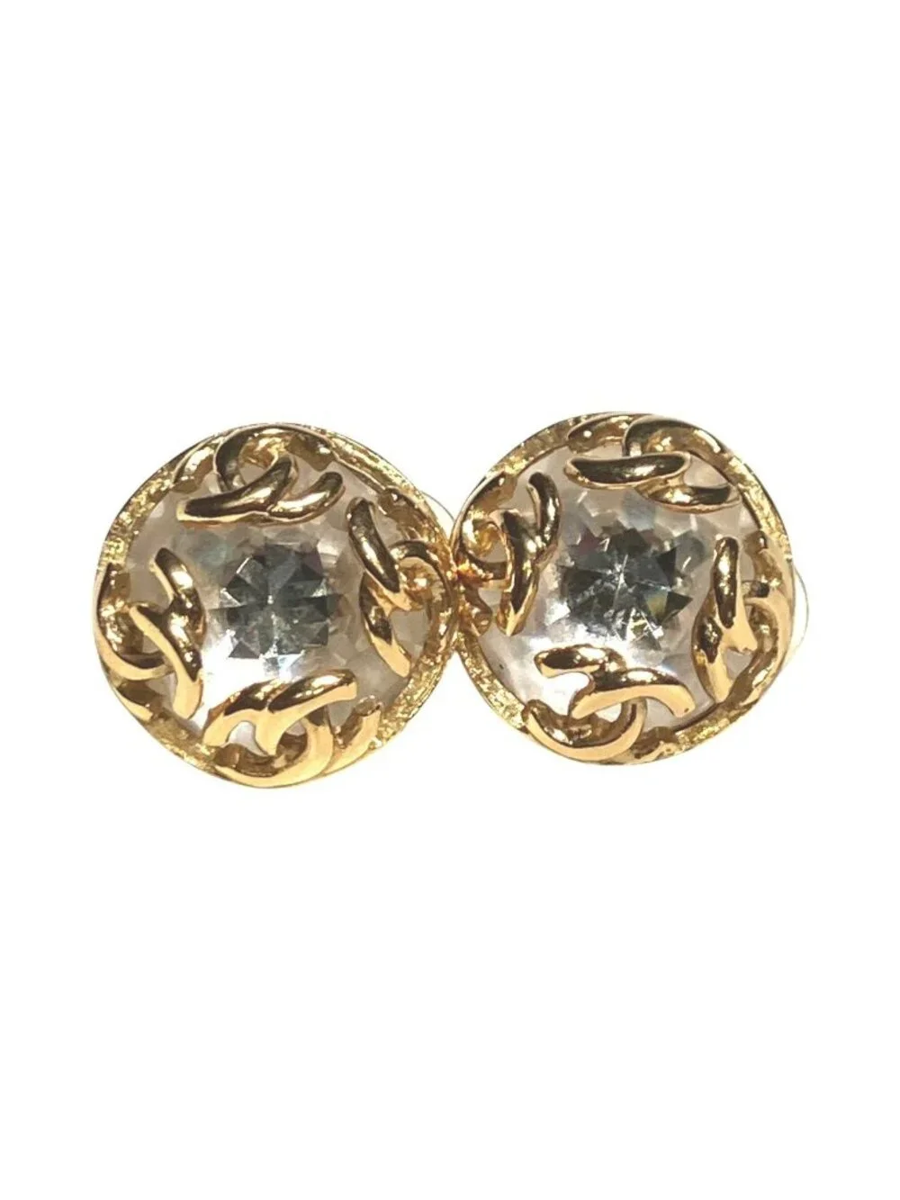 Chanel CC Logo Earrings Rhinestone