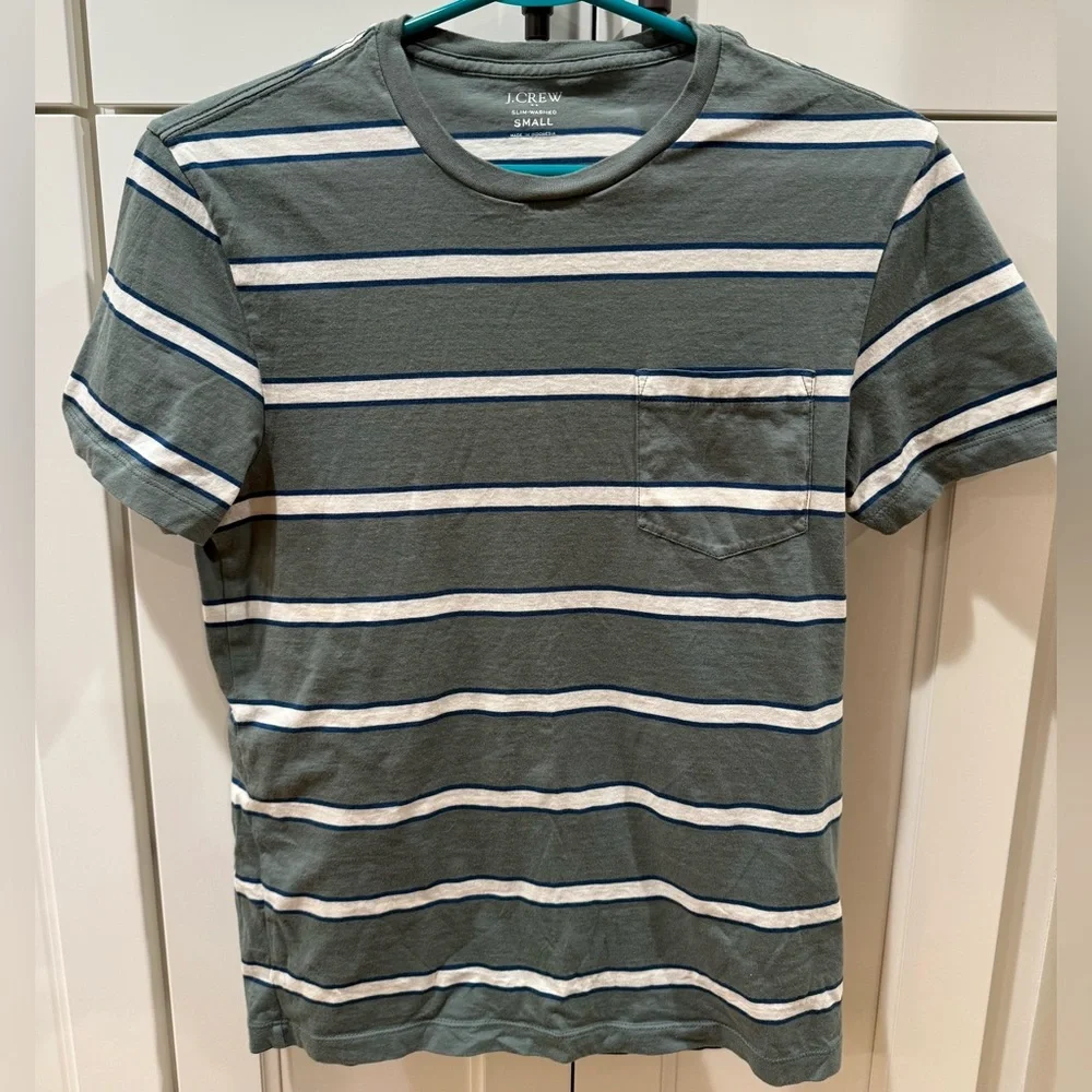 J. Crew Vintage Wash Men's Striped Pocket T-Shirt, Slim Fit Small