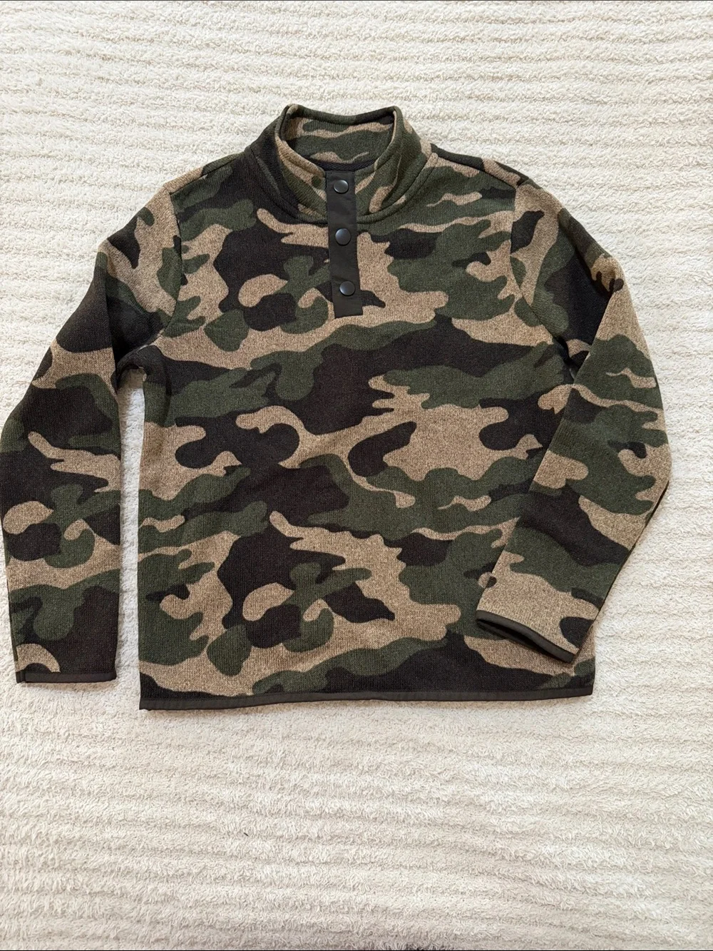 Old Navy Kids Camo Zip-Button Fleece Pullover - Green, Brown, Black