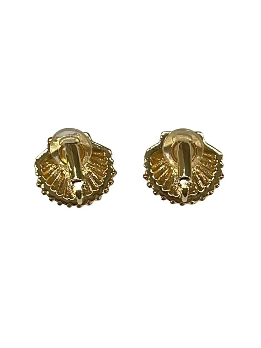 Chanel Earrings CC Logo Gold Clear Pink Shell