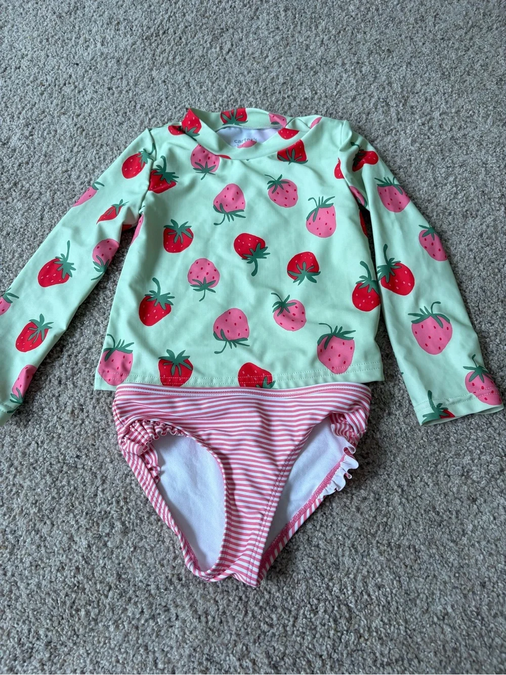 Carters Baby Toddler Girl Swimsuit 4T Rashguard Bottoms Strawberry Pink Green