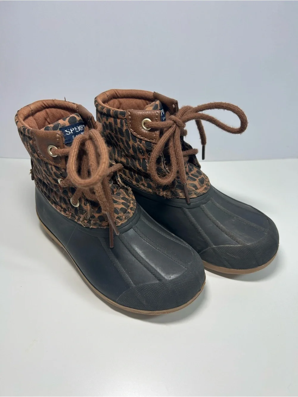 Girls Toddler Sperry Port Duck Boots Brown  Leopard print size 10