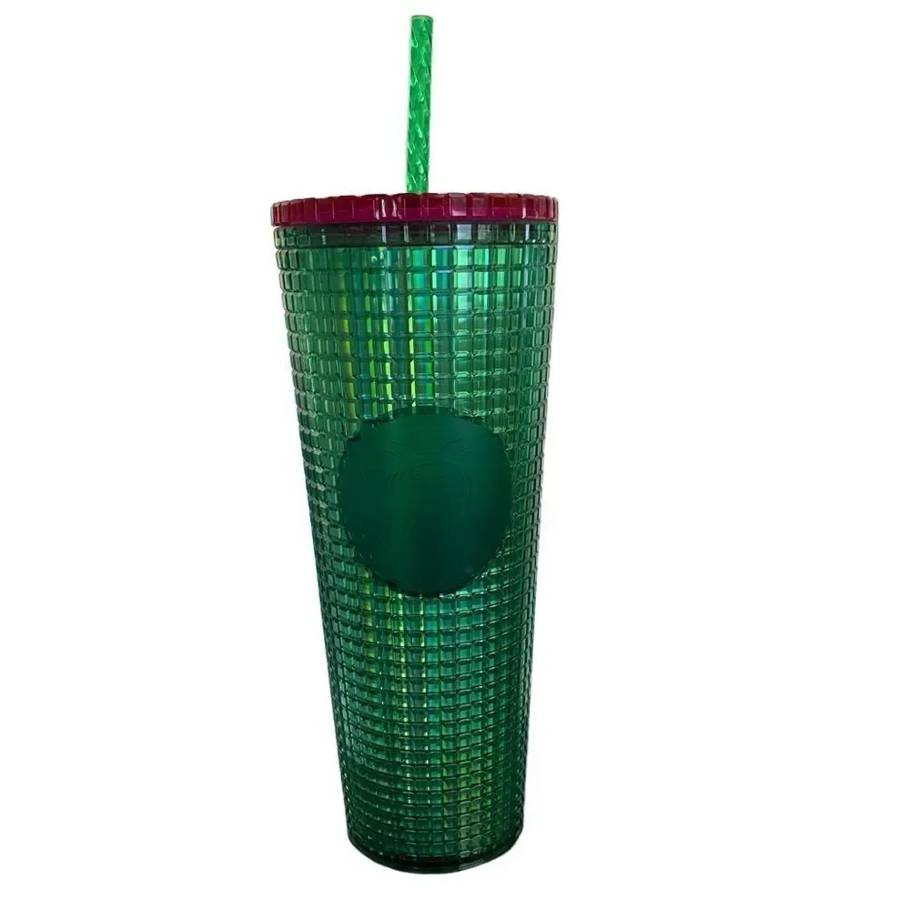 STARBUCKS Spring 2023 Watermelon Grid Green Pink Lid 24 OZ. Tumbler NWOT