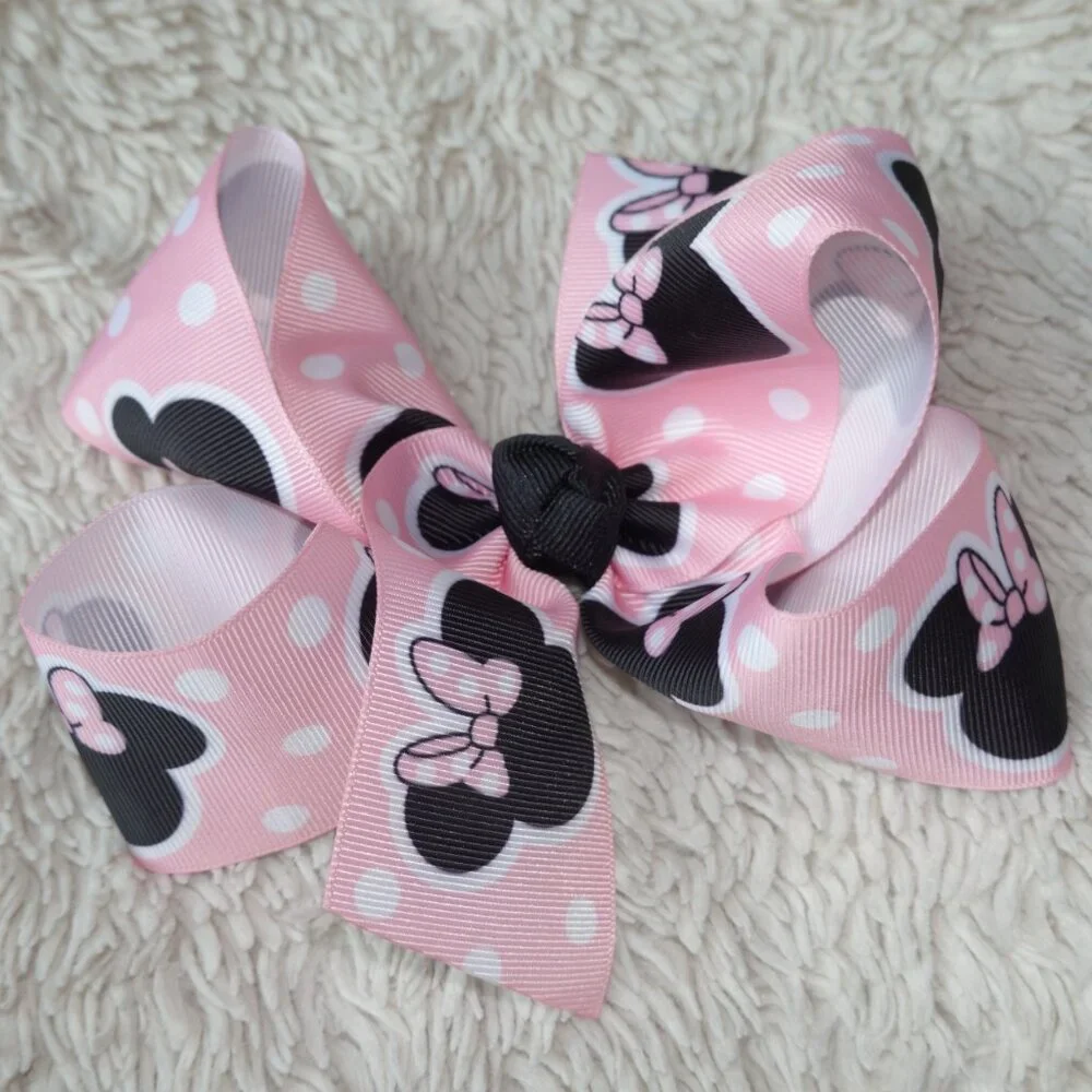 Pink Polka Dot Disney Minnie Mouse Ribbon Hair Bow with Alligator Clip