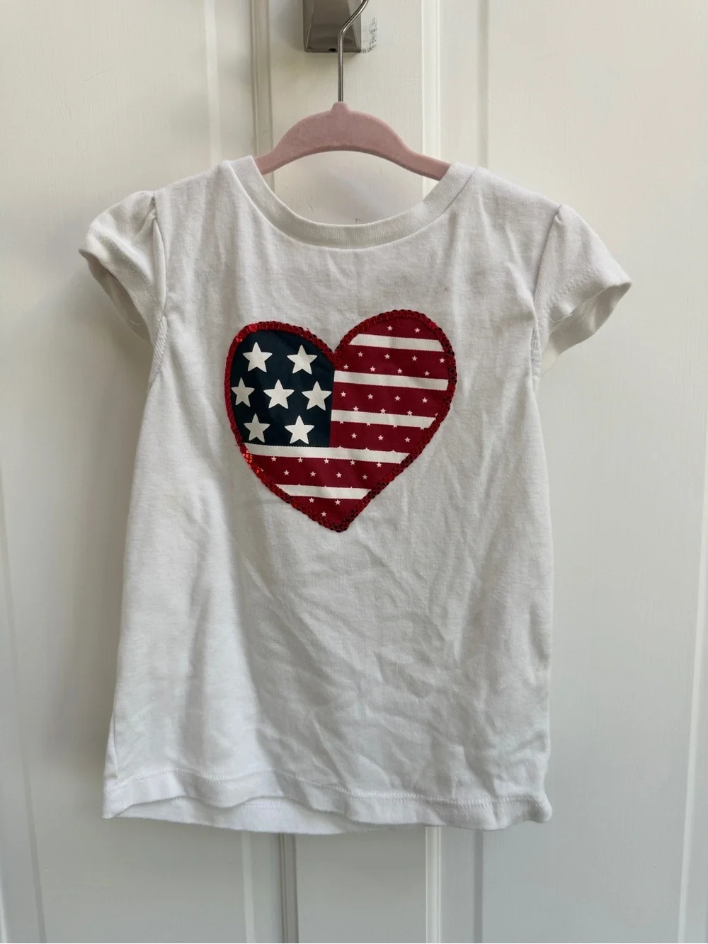 Gymboree Girls 4 White Shirt Blouse Top Red White Blue 4th of July PatrioticFlag
