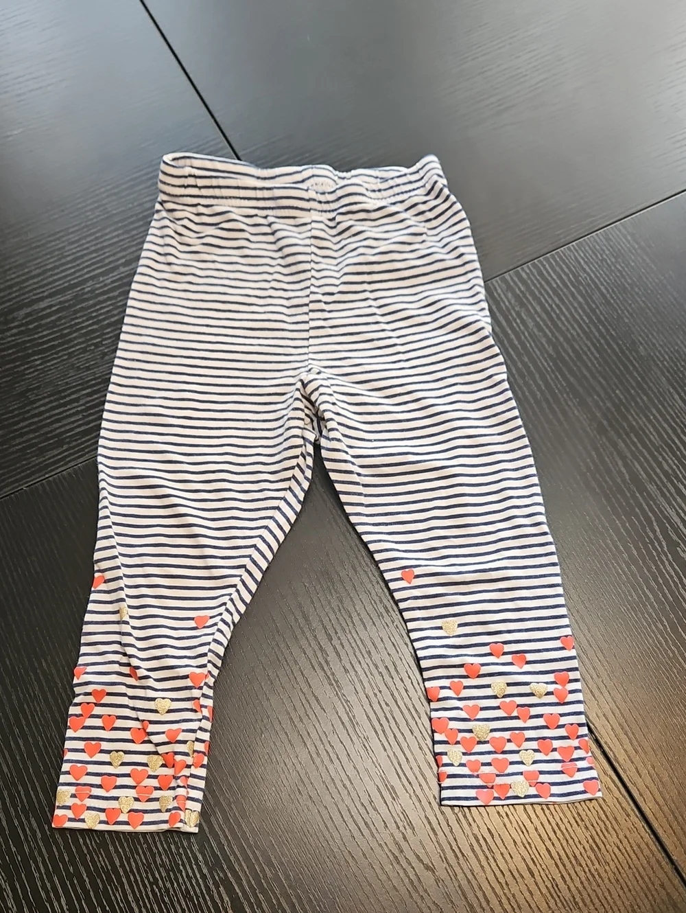 Striped Navy & White Kids Leggings with Coral Heart Accent