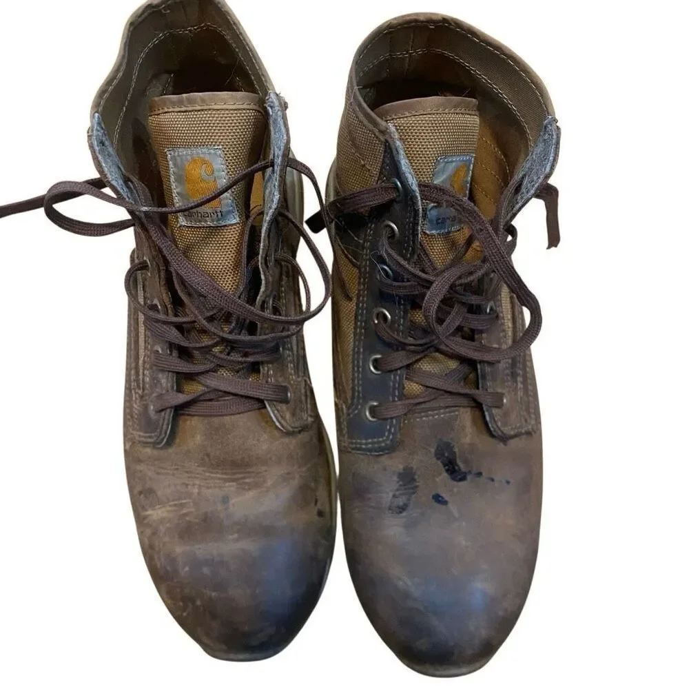 Carhartt men’s leather boots size 10.5 style FA5015-M ASTM f2892-18 EH stains an