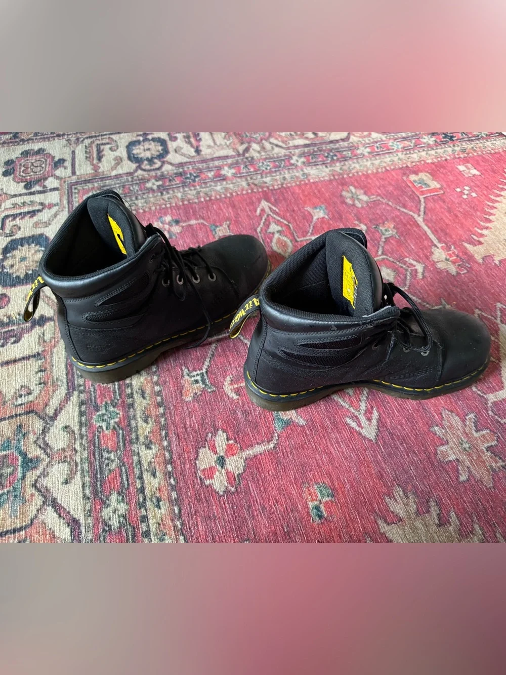 Dr. Martens Black Lace-Up Industrial Safety Boots with Yellow Stitching