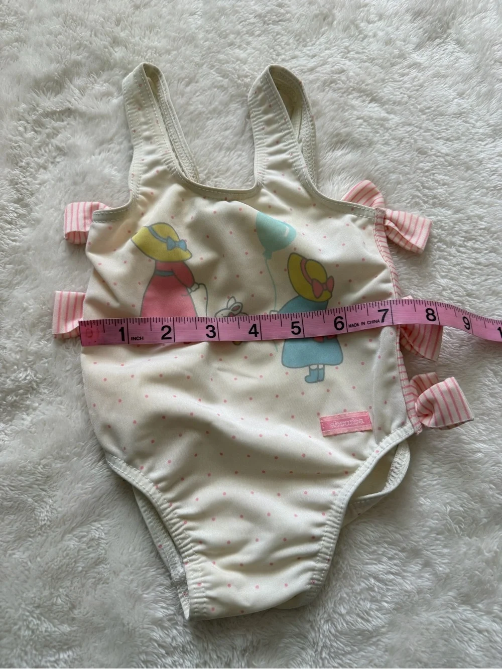 Vintage Absorba France Baby Swimsuit Polka Dot Bow Tie One Piece 3-6M