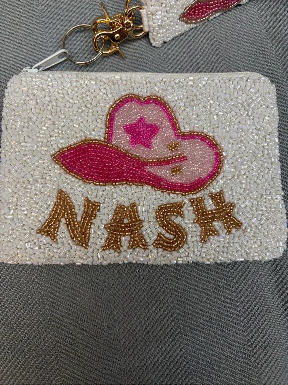 MOYAN seed bead, zipper coin, purse, beaded removable crossbody strap cowboy hat