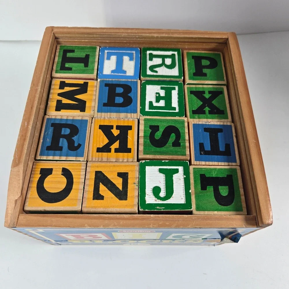Schylling Big Blocks 48 Piece Wooden Alphabet Set Vintage Toy Kids Baby vtg