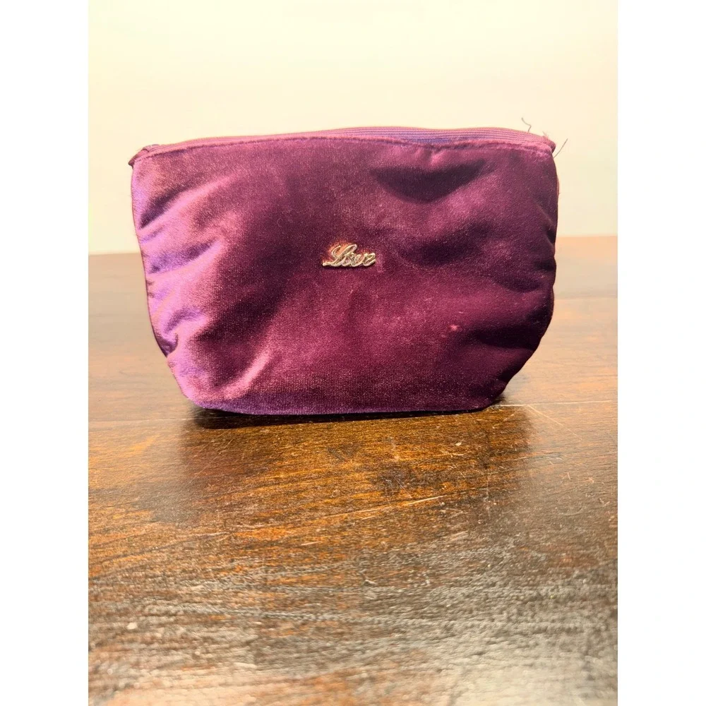 Zara Fragrances Purple Velvet Cosmetic Bag Love Gold Charm Makeup Pouch Zip Mini