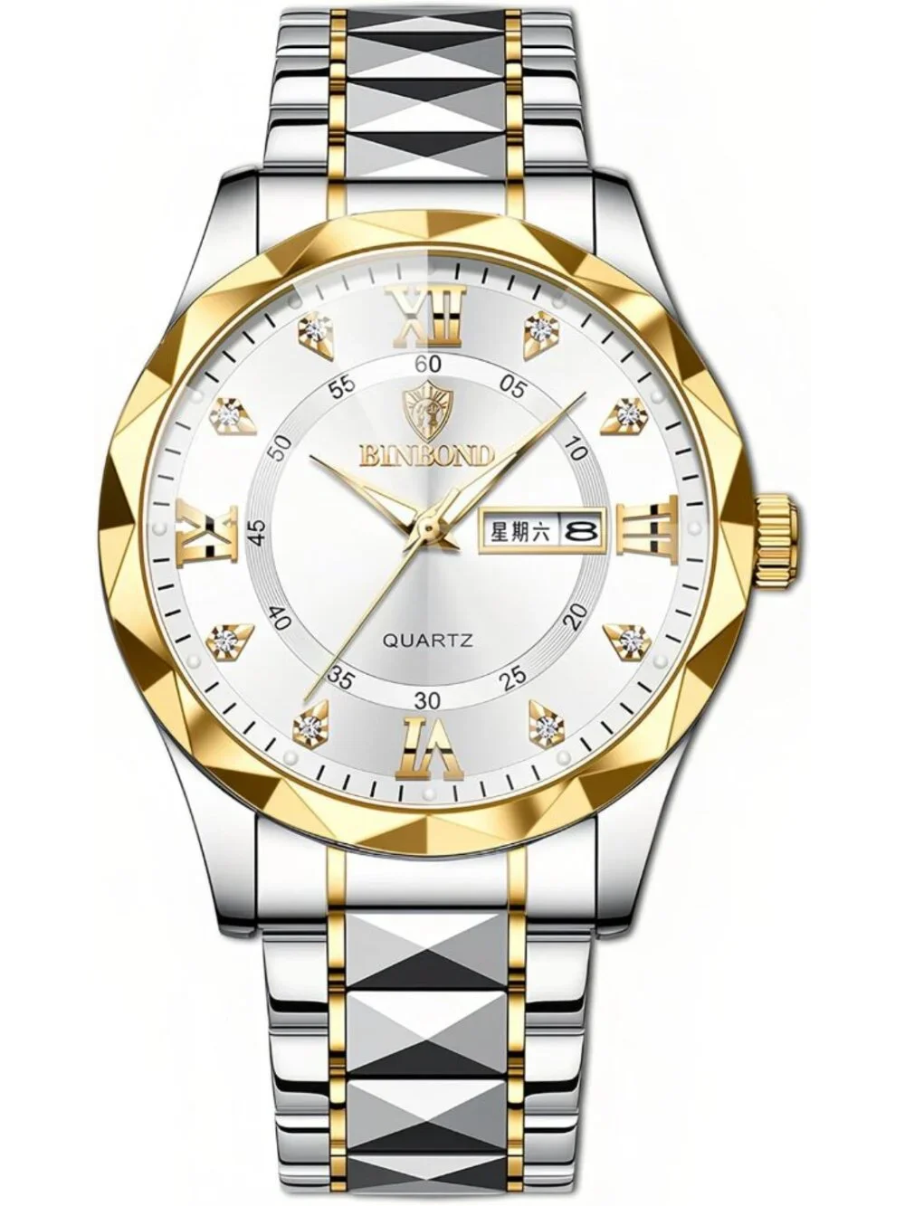 Luxury Waterproof Diamond Analog Quartz Watch for Men & Women - Gold/Silver Tone