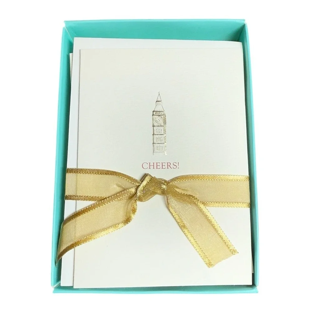 Graphique de France Big Ben‎ Cheers Gold Foil Note Cards Set 10 Boxed