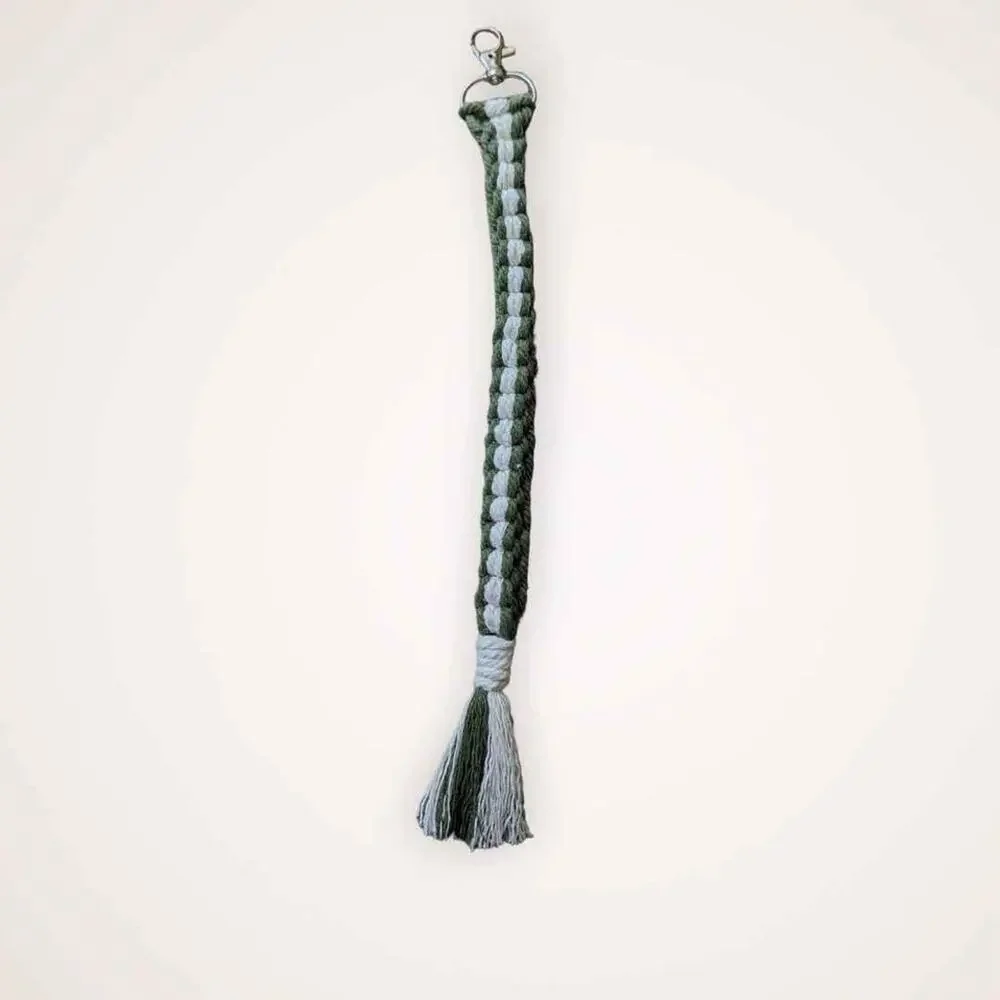Beige Macrame Keychain with Swivel Clasp 12 in. Handmade