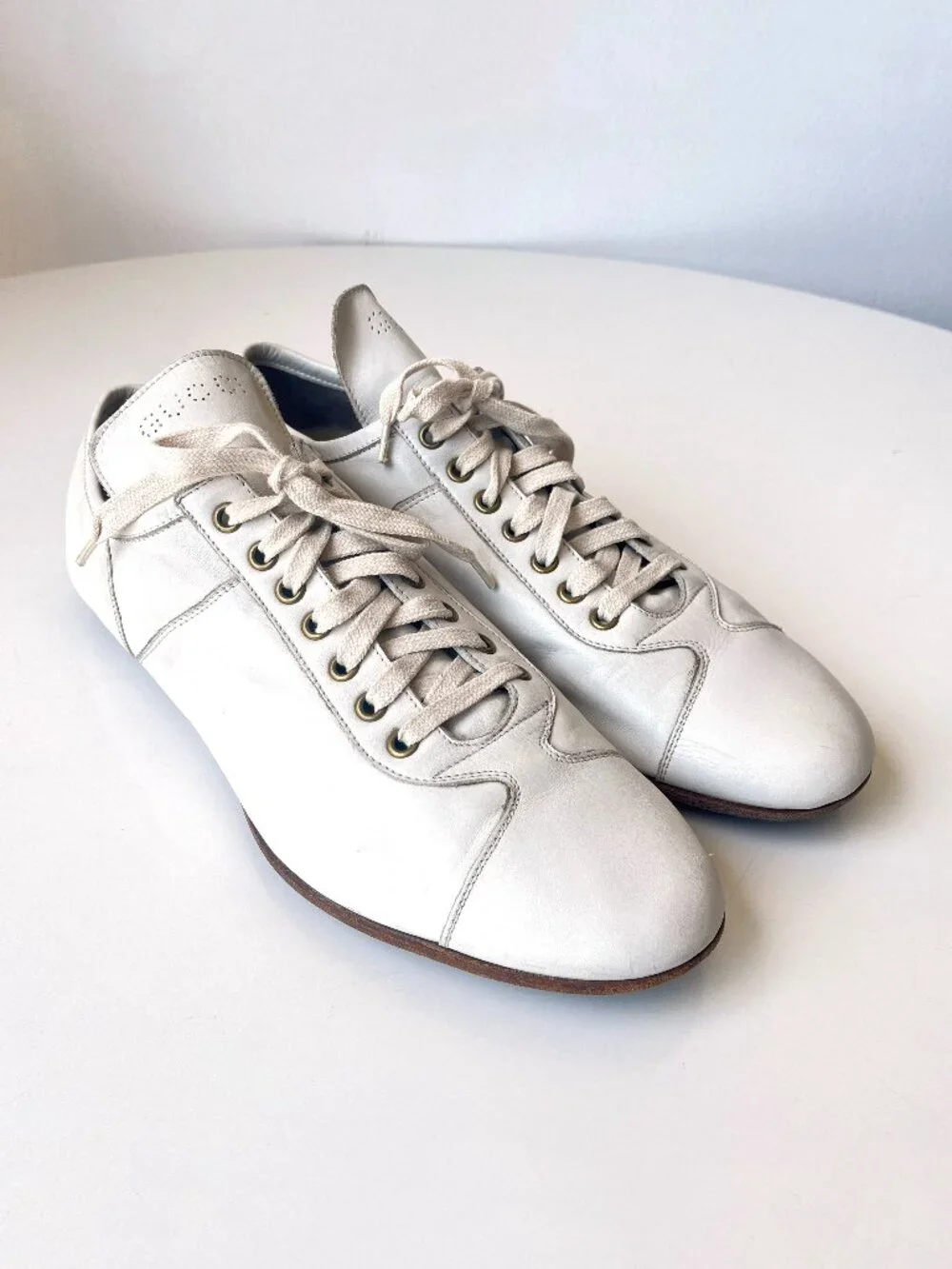 Vintage 90s Y2K Men's Gucci Tom Ford Off White Glove Leather Lace Up Shoes 8.5D