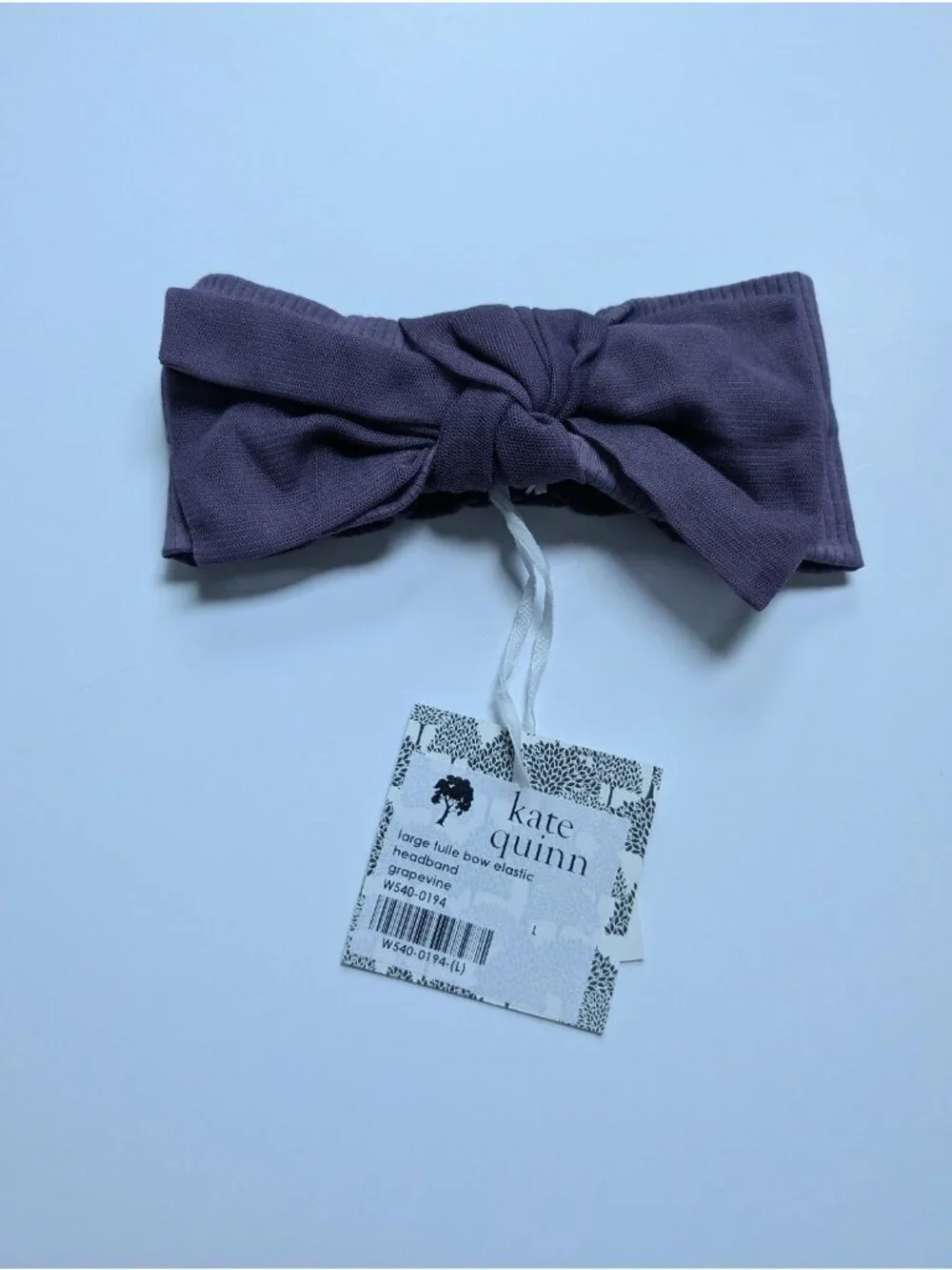 Kate Quinn Large Tulle Bow Elastic Headband Large Purple Grapevine Baby Bow
