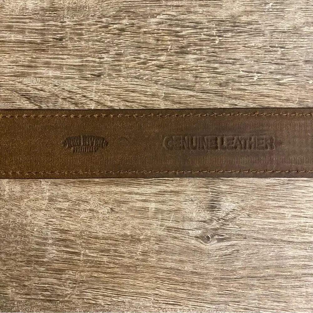 Red river outfitters tan leather belt with silver buckle western wear size 48