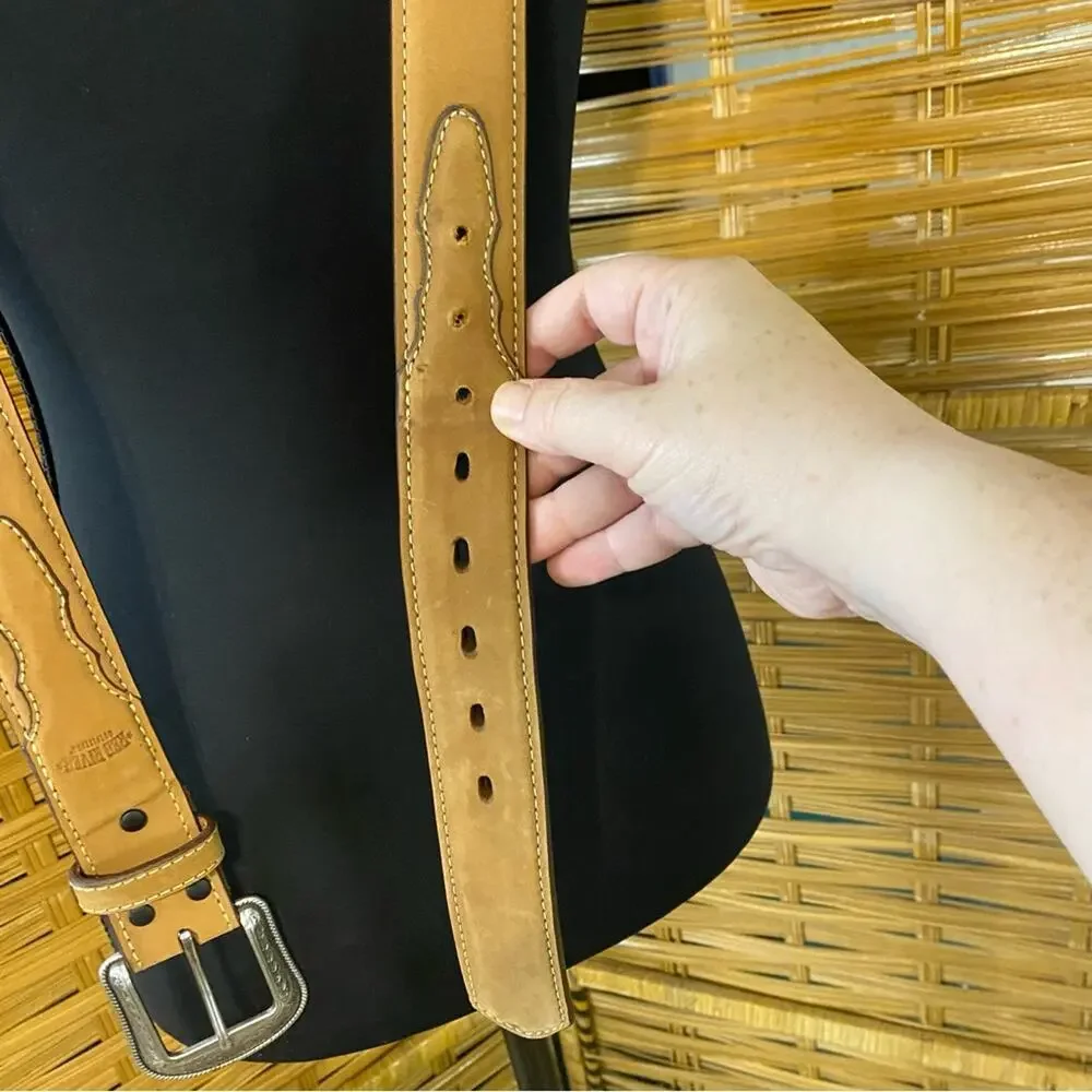 Red river outfitters tan leather belt with silver buckle western wear size 48
