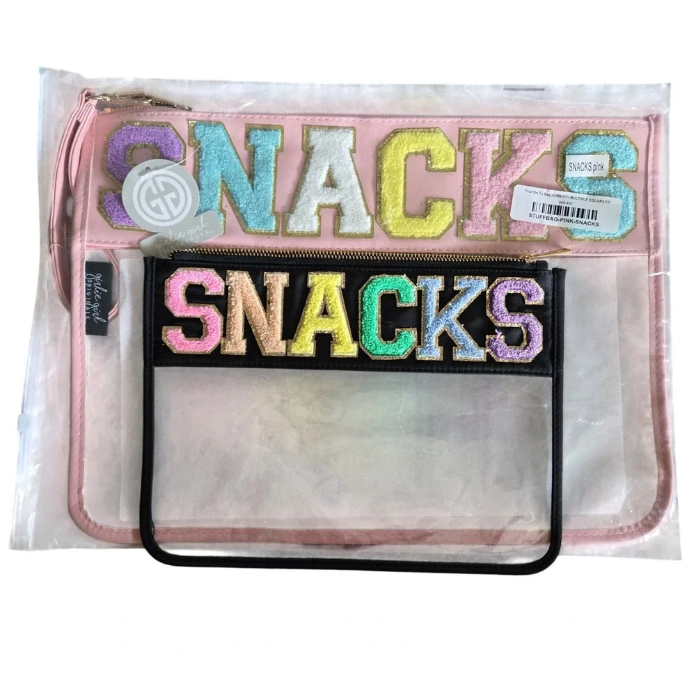 Girlie Girl Originals Snacks Pouch Set OS‎ Pink Black New Chenille Patch