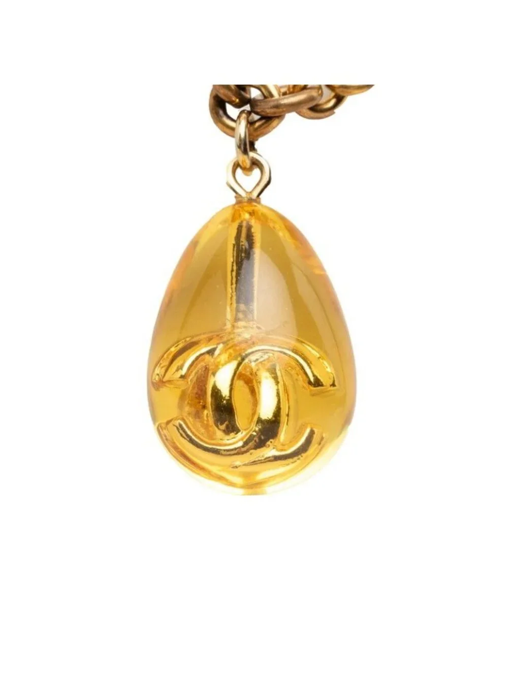 Chanel CC Logo Long Chain Pendant Gold Plated Resin