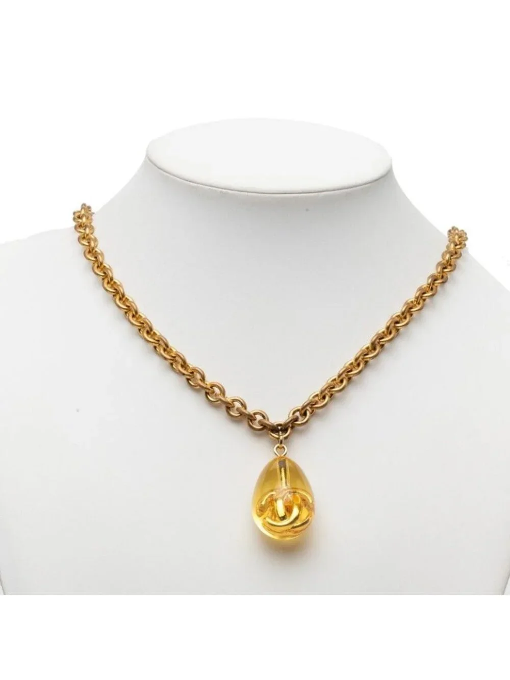 Chanel CC Logo Long Chain Pendant Gold Plated Resin