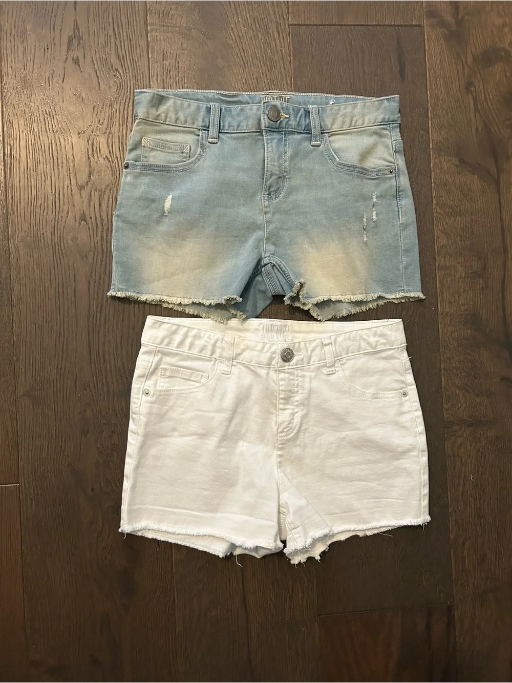 JUSTICE Girls’ Denim Shorts Bundle Blue and White Raw Hem Jean Shorts Size 16