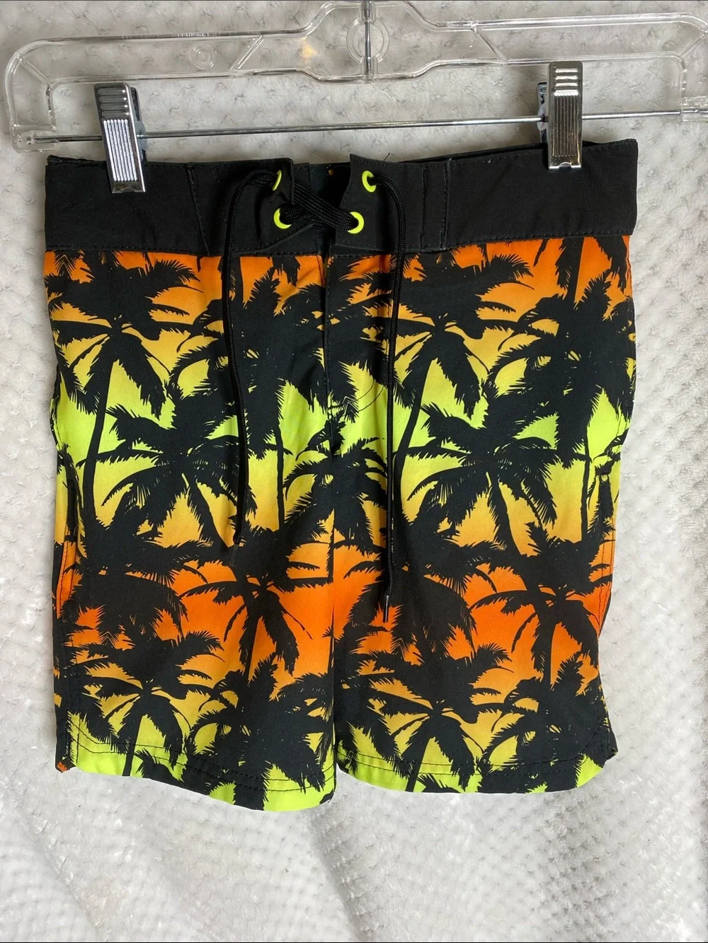 Art Class boys Tropical Palm Swim Trunks - Black/Orange/Neon Yellow