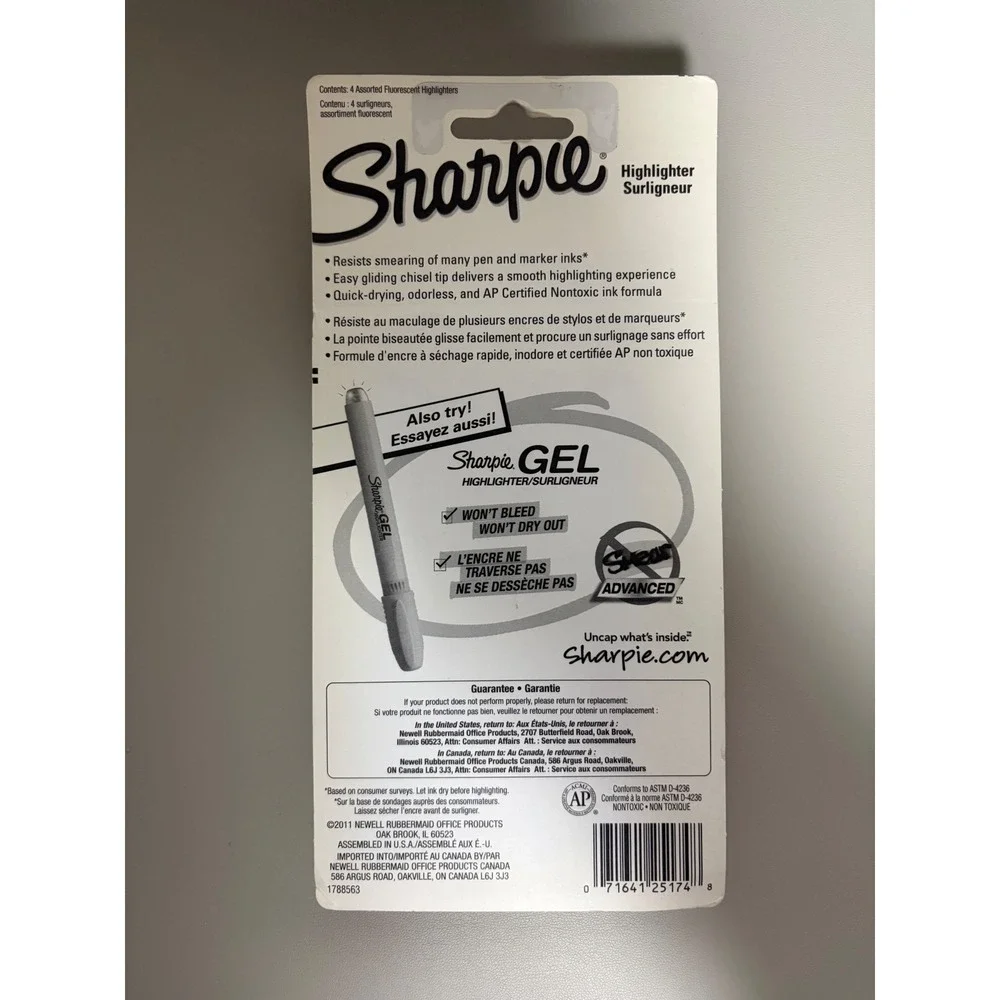 Sharpie Tank Highlighters Smear Guard Chisel Tip 4-Pack Assorted Colors 3-Count