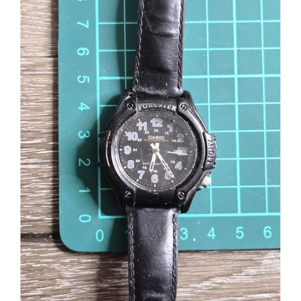 Casio Forester FT500 Field Watch Black Dial Date 100M Sierra Leather Band Workin