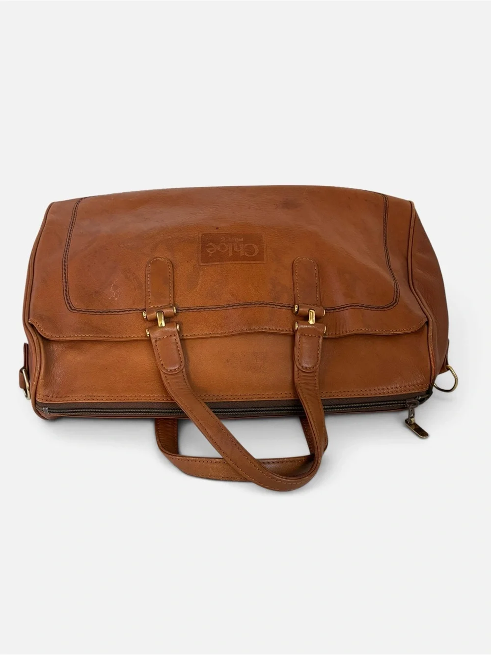 Tan Brown Leather Travel Tote