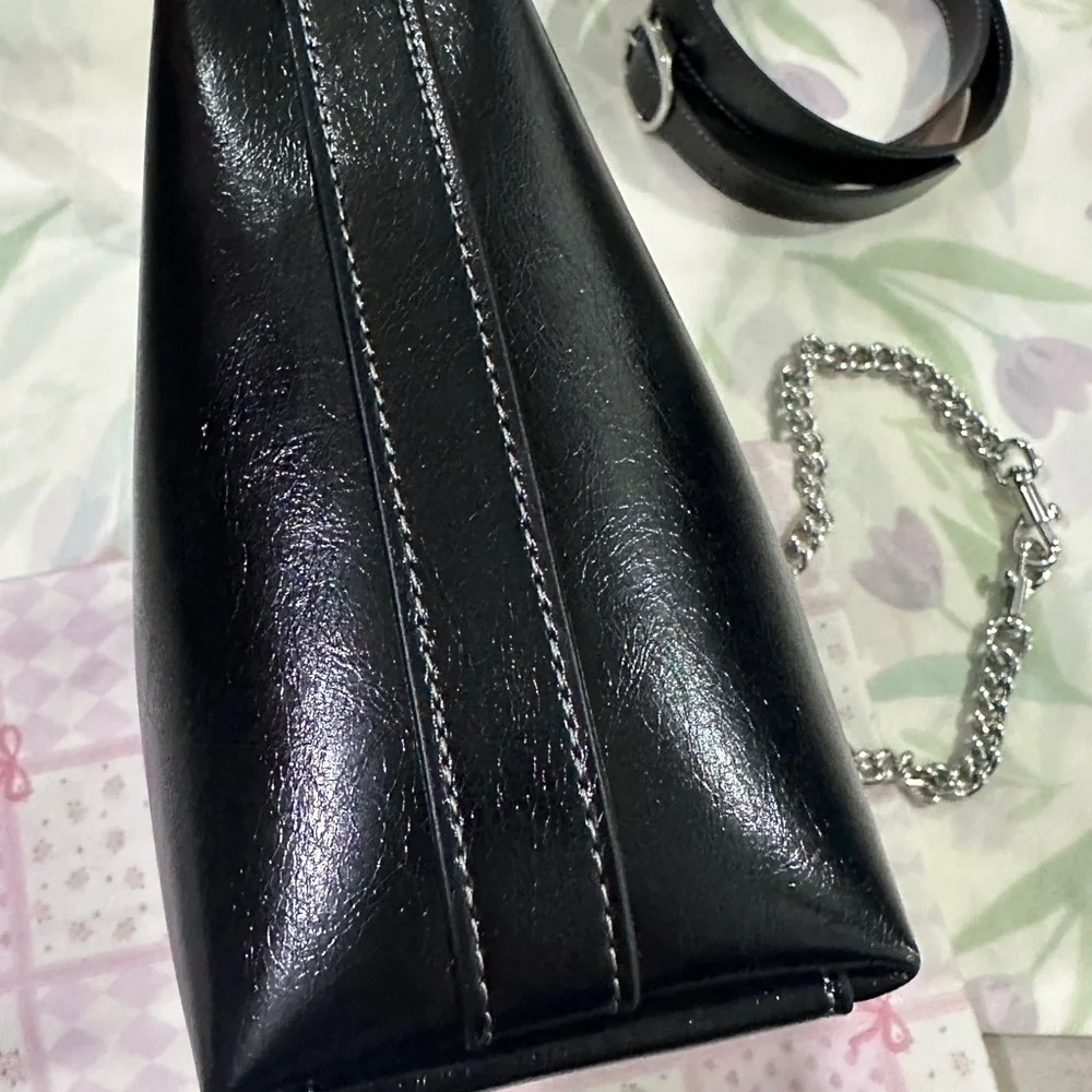 Coach Black Patent Leather Shoulder Bag with Silver Chain