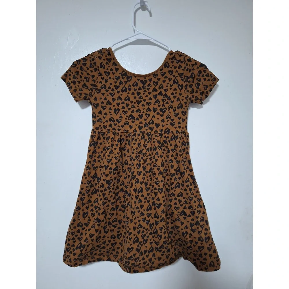Old Navy Girls Dress Size M 8 Brown Black Hearts Short Sleeve Pocket T-Shirt