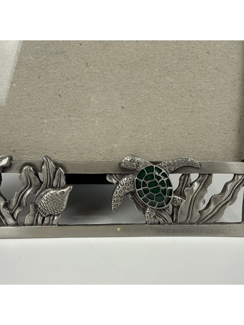 MIST Co Sea Turtle Ocean Metal Picture Frame • Pewter Finish Green Enamel