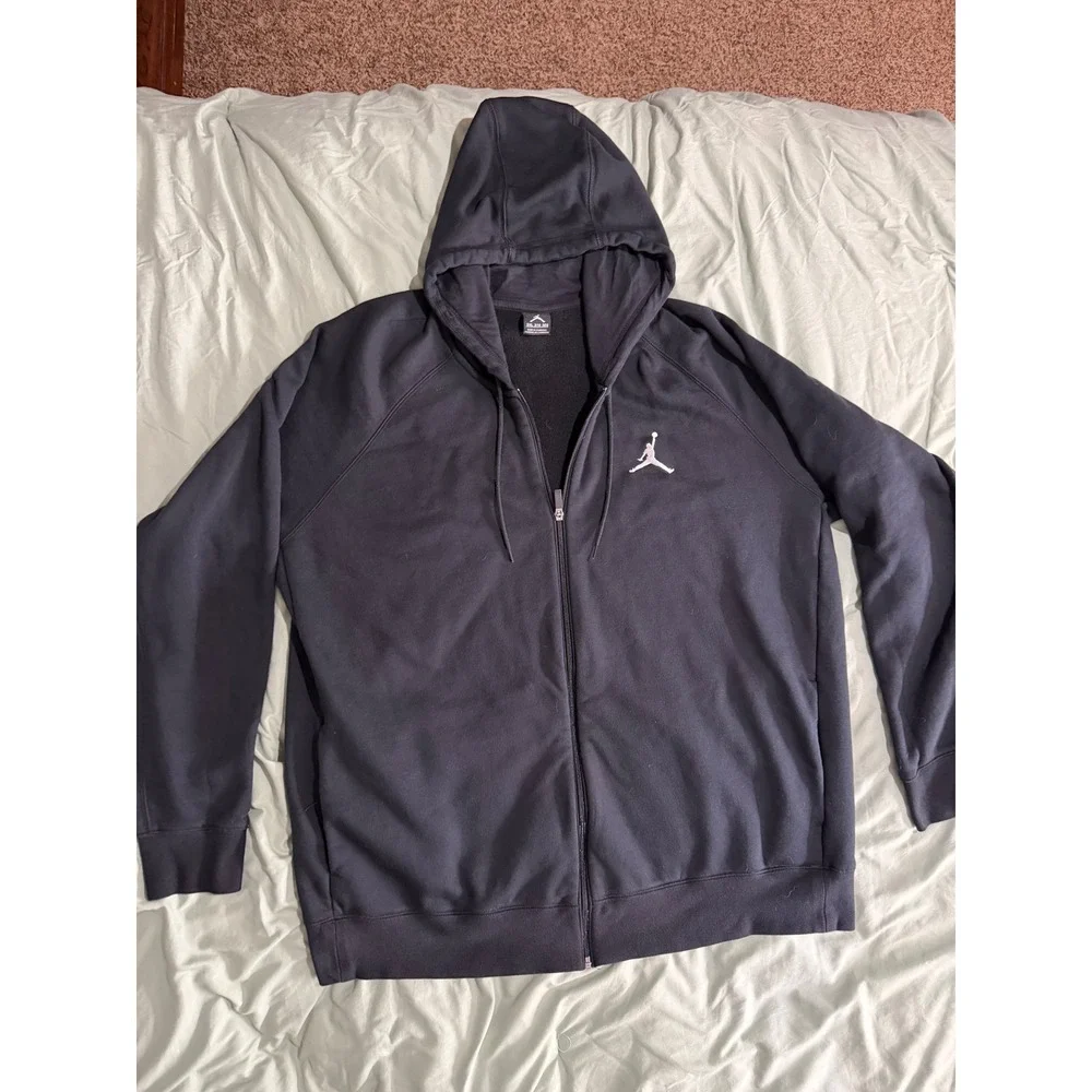 Jordan Mens Full Zip Hoodie Black Jumpman Fleece Sweatshirt 3XL Raglan Sleeve