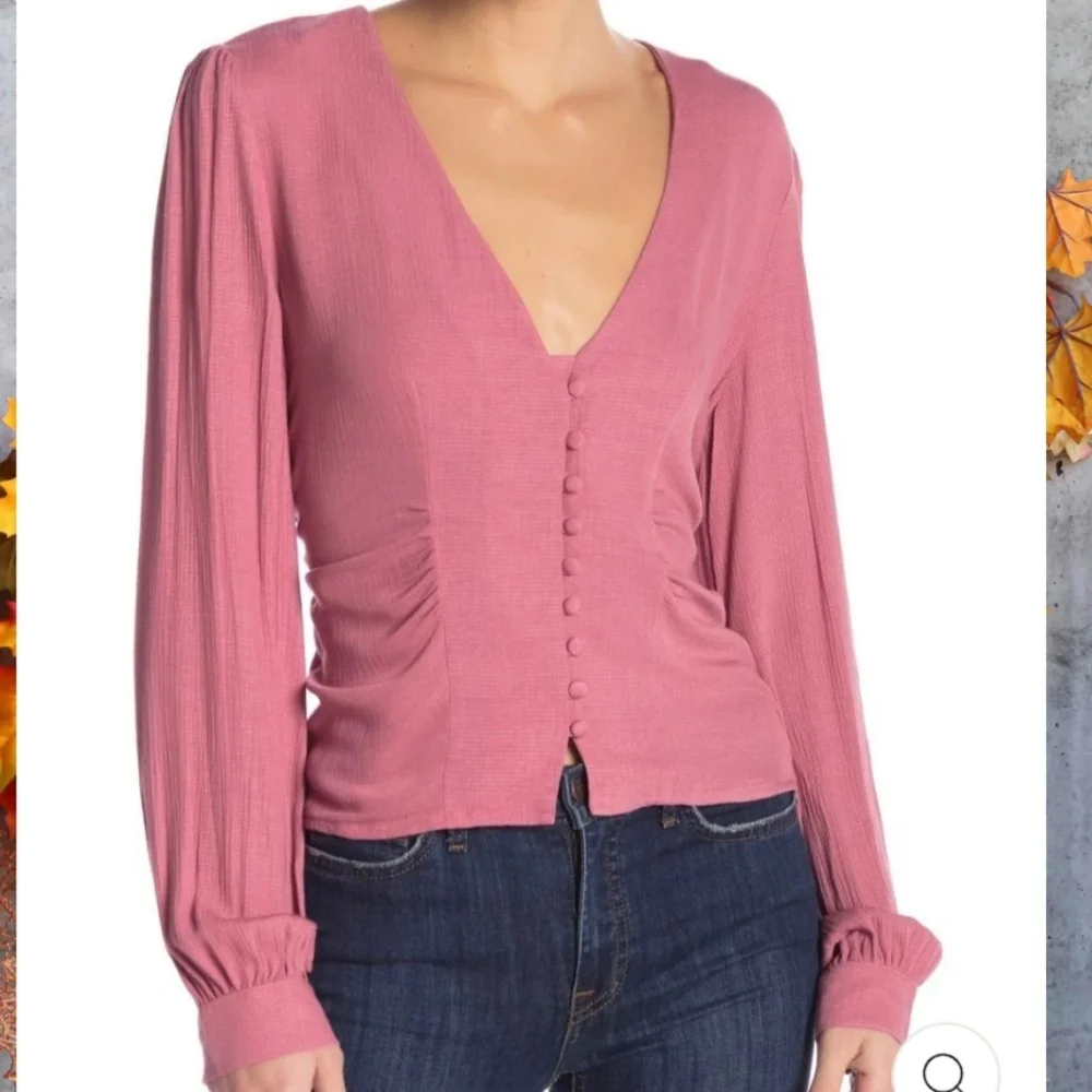 Free People Maise Mauve Rose Color Longsleeve Top V Neck Button Up Shirt