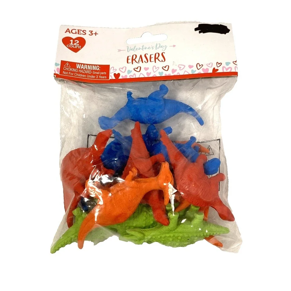 12 count kids valentines day dinosaurs dino‎ erasers school office