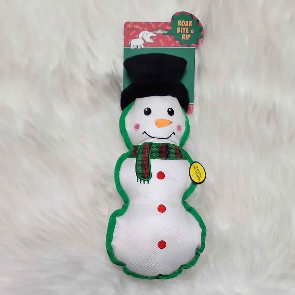 Snowman Squeaker Dog Toy with Red & Green Plaid Scarf 14