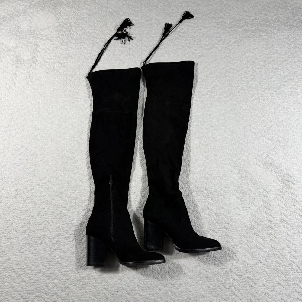 Marc Fisher Mlalinda‎ Black Faux Suede Over The Knee Boots Block Heel Wms 6