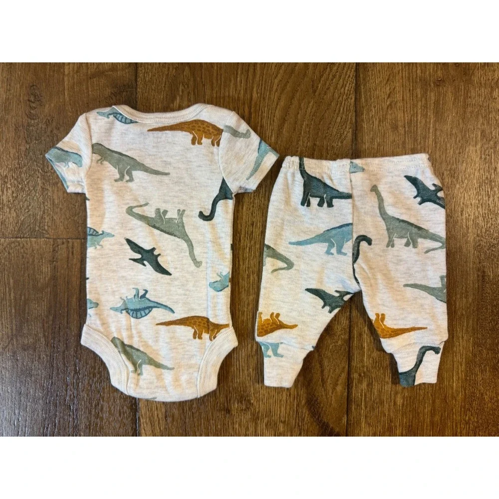 Carters Preemie Baby Boy Outfit Bodysuit Pants 2 Piece Set Reborn Doll Dinosaurs