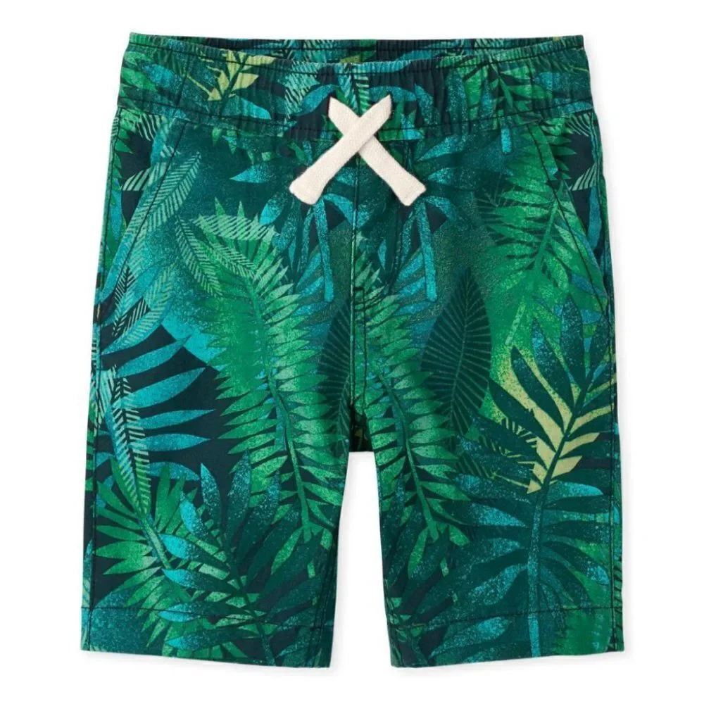 The Children's Place Boys Green Print Pull On Jogger Shorts - Tidal Size 14