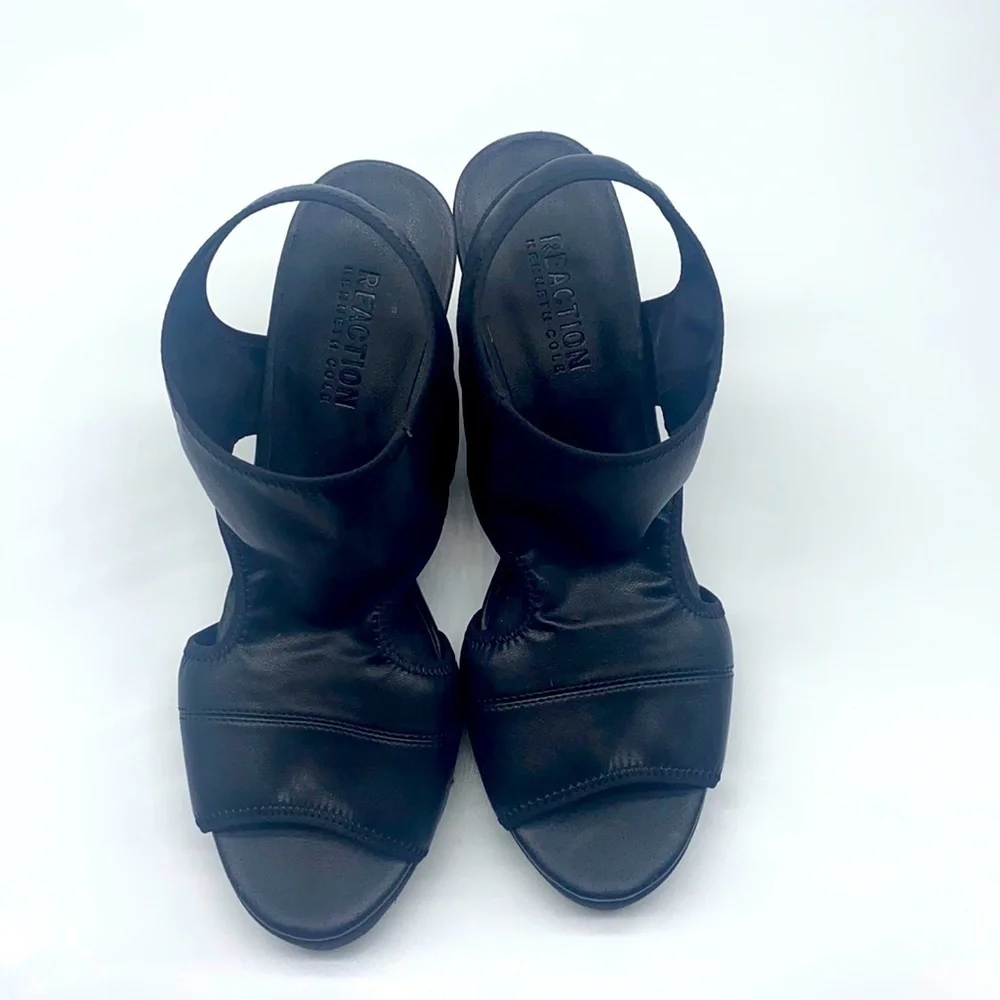 Kennith Cole Reaction - Monkey Business Black Leather Platform Wedge Size 8.5