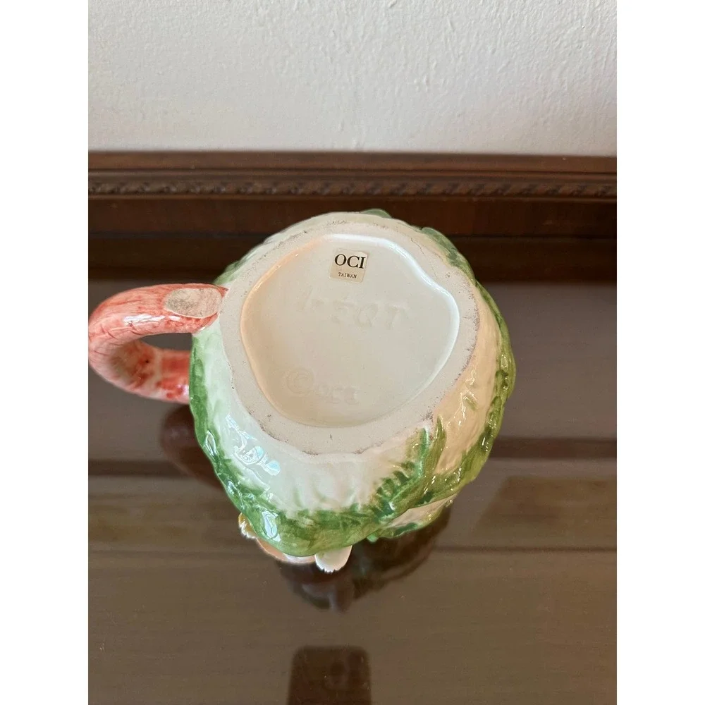 Vintage Fitz and Floyd OCI Taiwan Rabbit Cabbage Bunny Teapot with Carrot Handle
