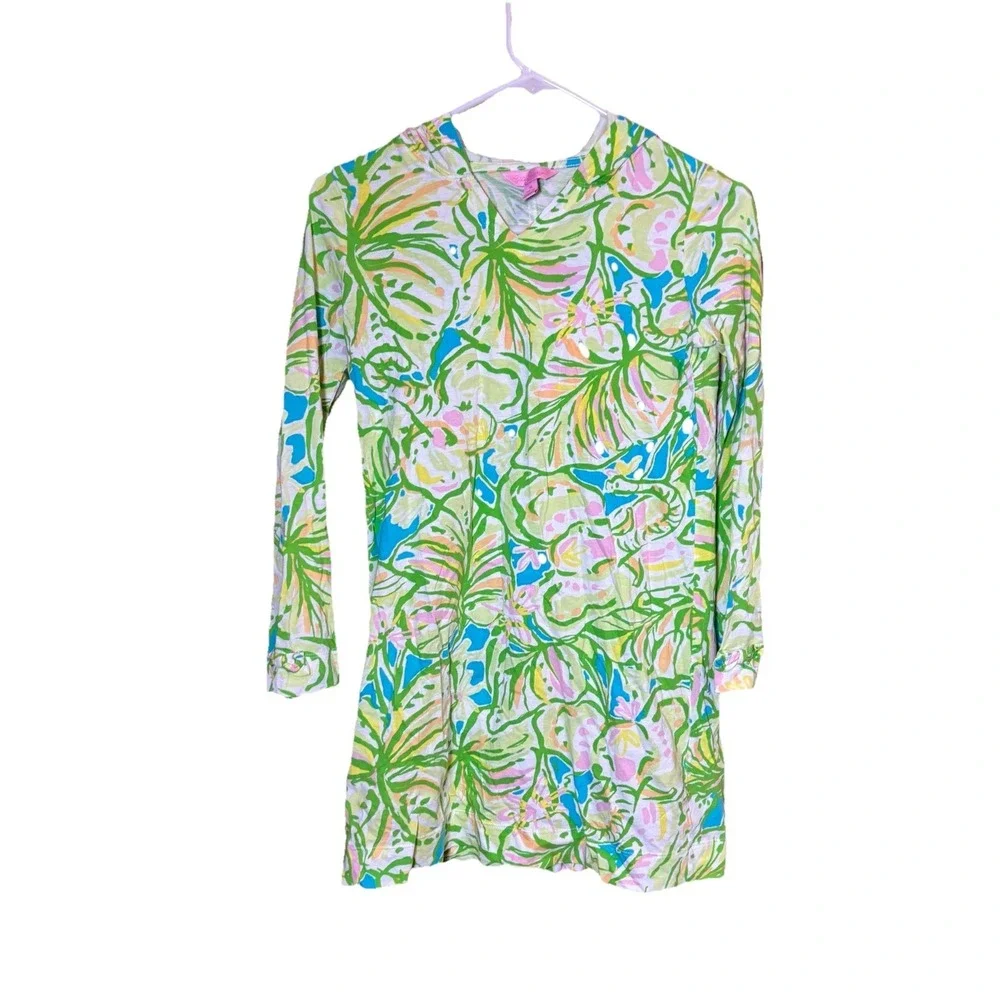 Lilly Pulitzer Girls XL 12/14 Swim Cover Up‎ Hooded Tropical Cotton Beach