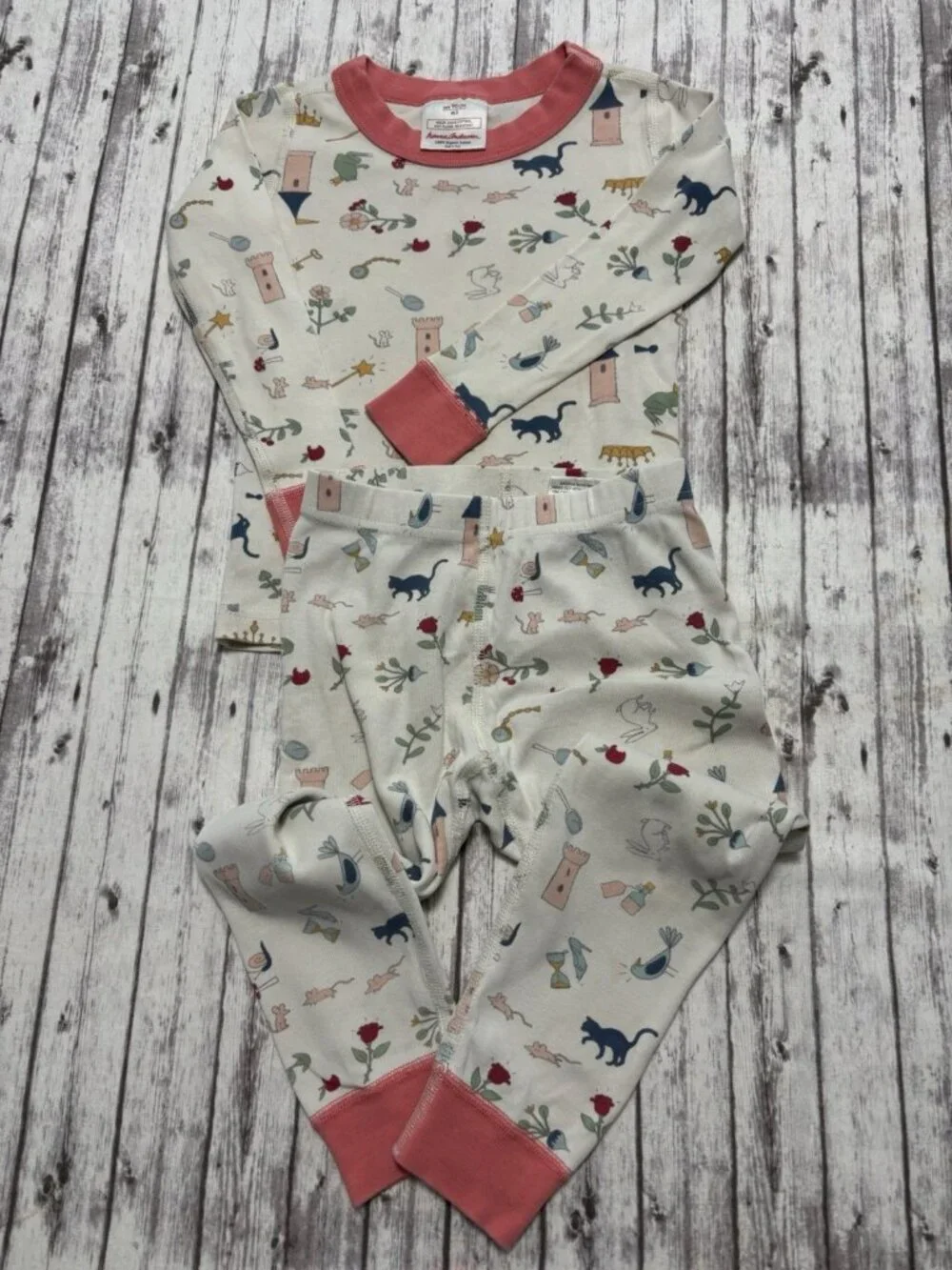 Hanna Andersson Girl's Pajama Pants Castle Frog Crown Print‎ 3T Snug Fit