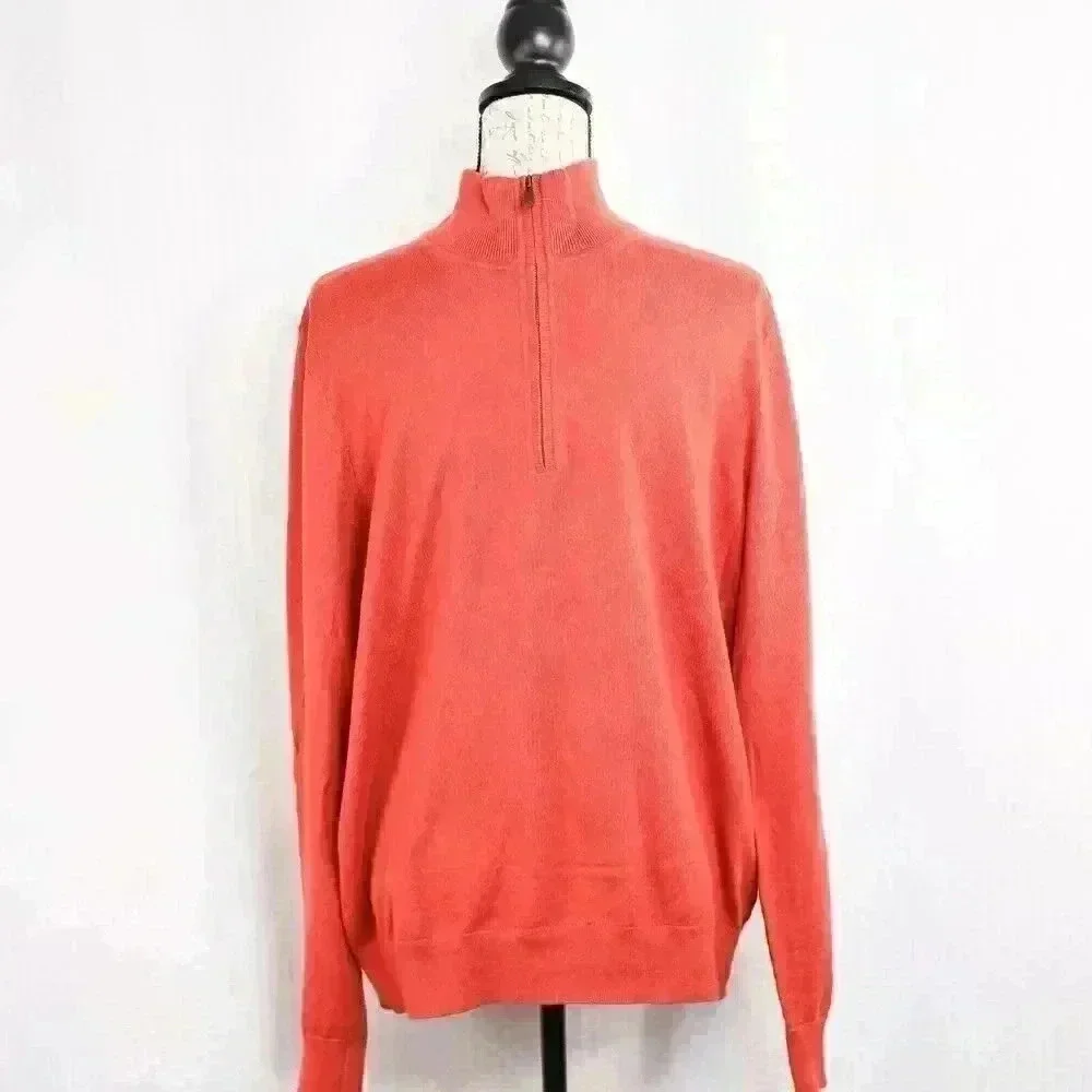 Men's Banana Republic Size M Cashmere/PIMA Cotton Rust high neck 1/4 Zip Pullove