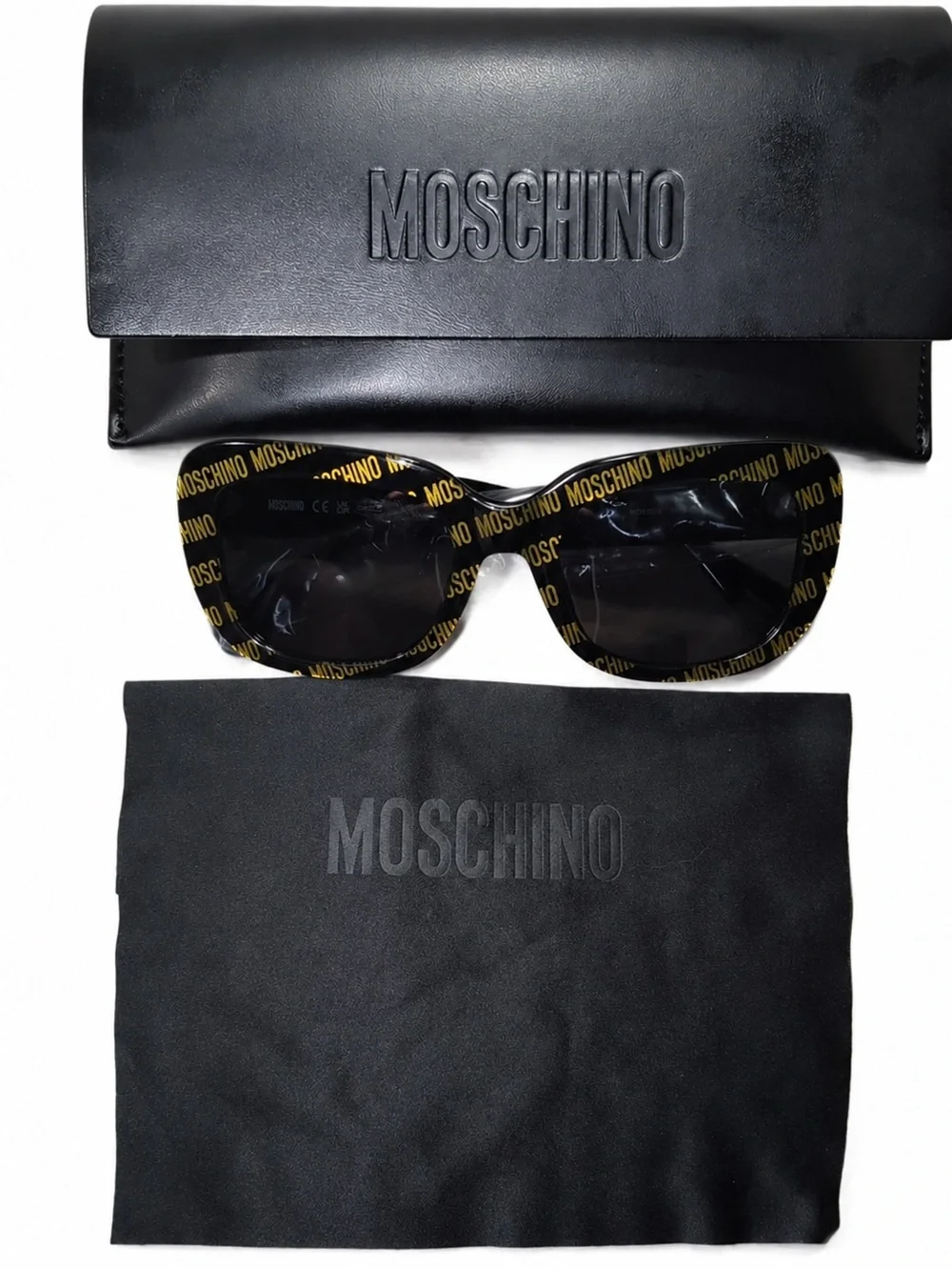 Moschino NWT Black and Gold Logo Cat-Eye Sunglasses