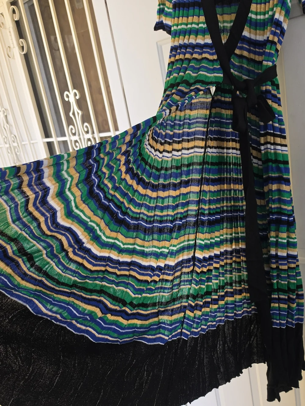 MAJE Ramacca Striped Knitted Maxi Wrap Dress