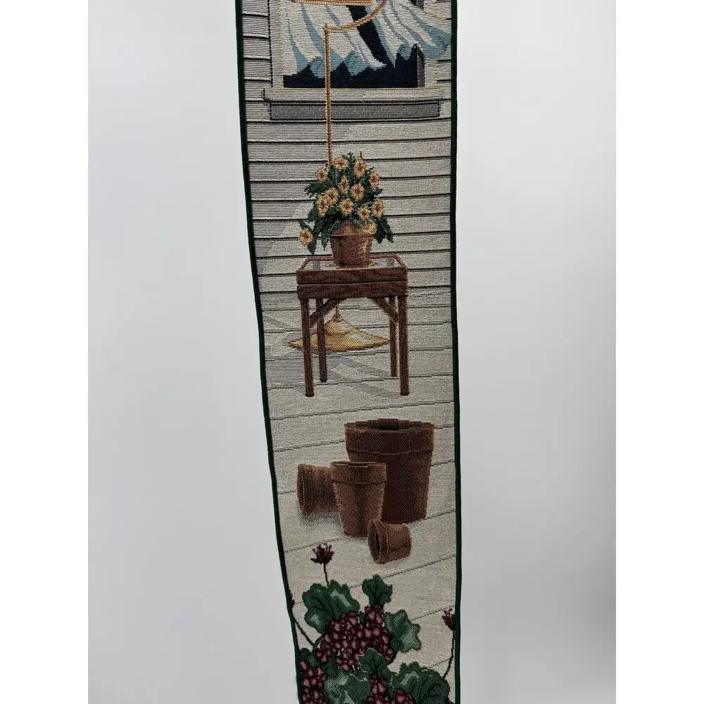 Woven Tapestry Wall Hanging Front Porch Serenade Bell Pull Floral Cottage 40 In