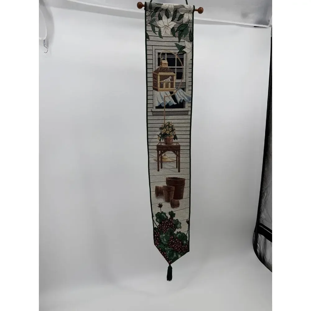 Woven Tapestry Wall Hanging Front Porch Serenade Bell Pull Floral Cottage 40 In